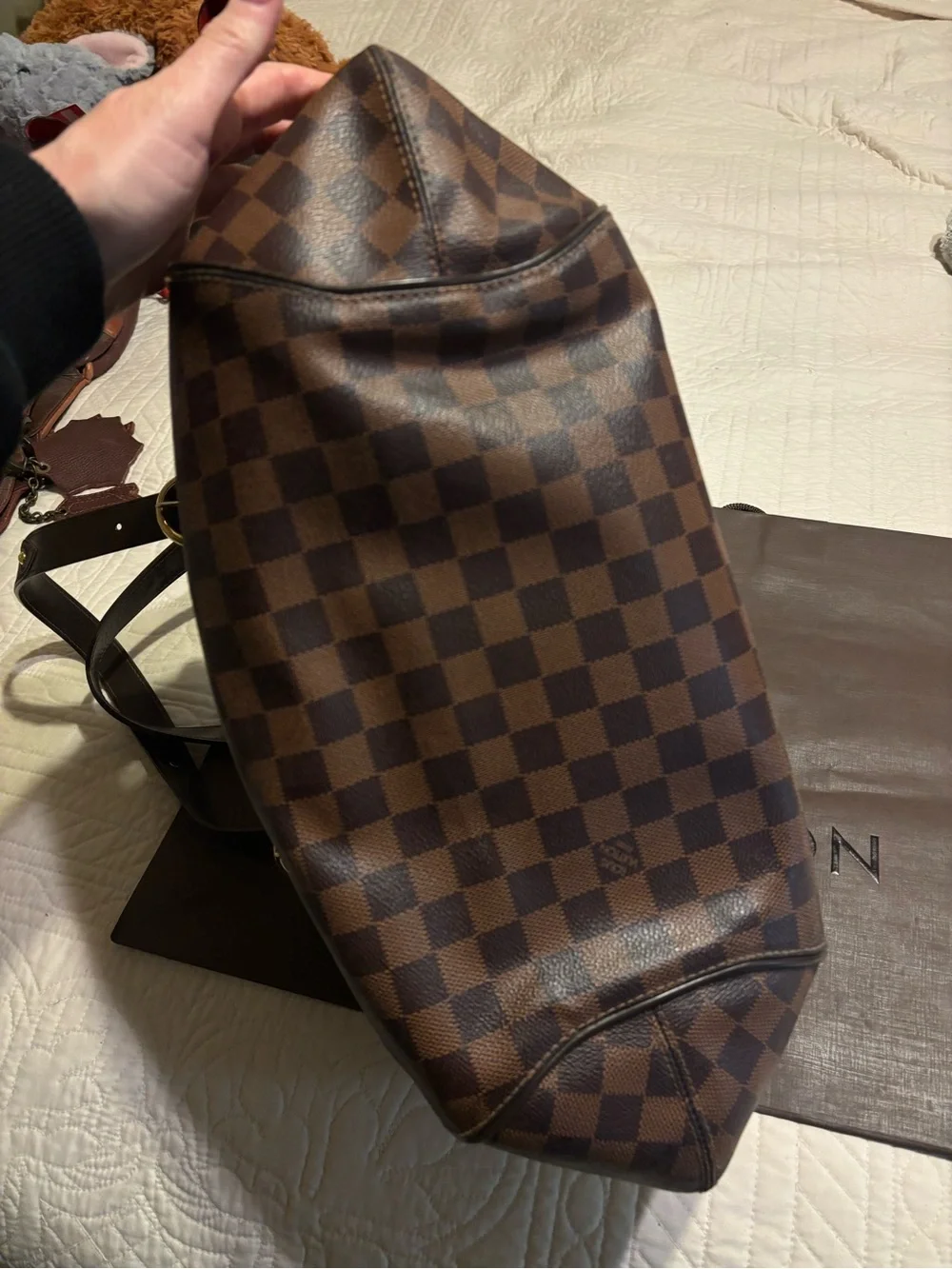 Louis Vuitton Damier Ebene Shoulder Bag with Gold Hardware